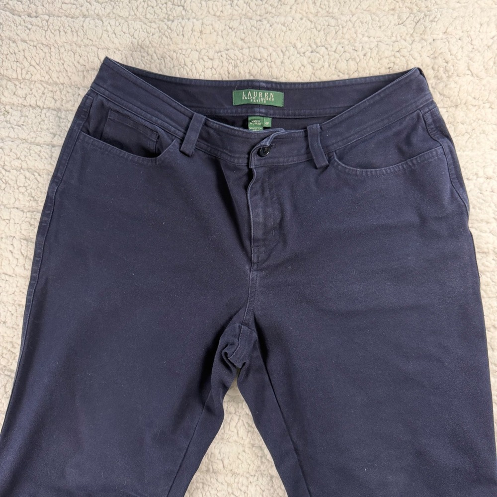 Lauren Ralph Lauren Petite Navy Blue Straight Leg Stretch Pants 4P Cotton Blend